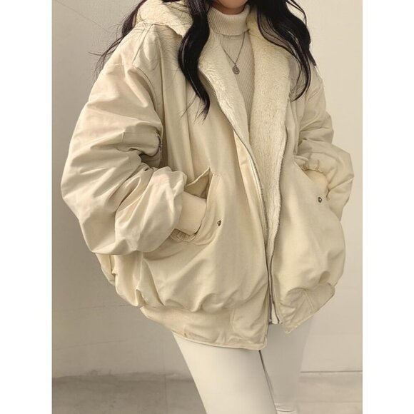 Women's Winter Coats Puffer Long Sleeve Oversized Zipper Warm Jackets Apricot - Picture 3 of 5